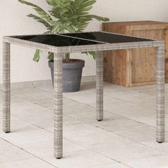 vidaXL Garden Table with Glass Top 90x90x75 cm Poly Rattan