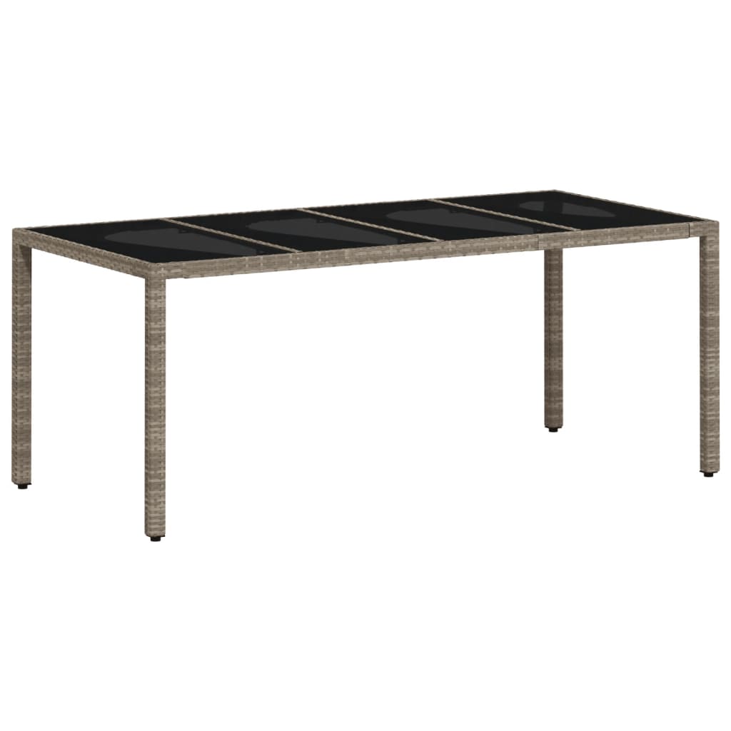 Garden Table with Glass Top 190x90x75 cm Poly Rattan Light grey