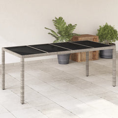 Garden Table with Glass Top 190x90x75 cm Poly Rattan Light grey