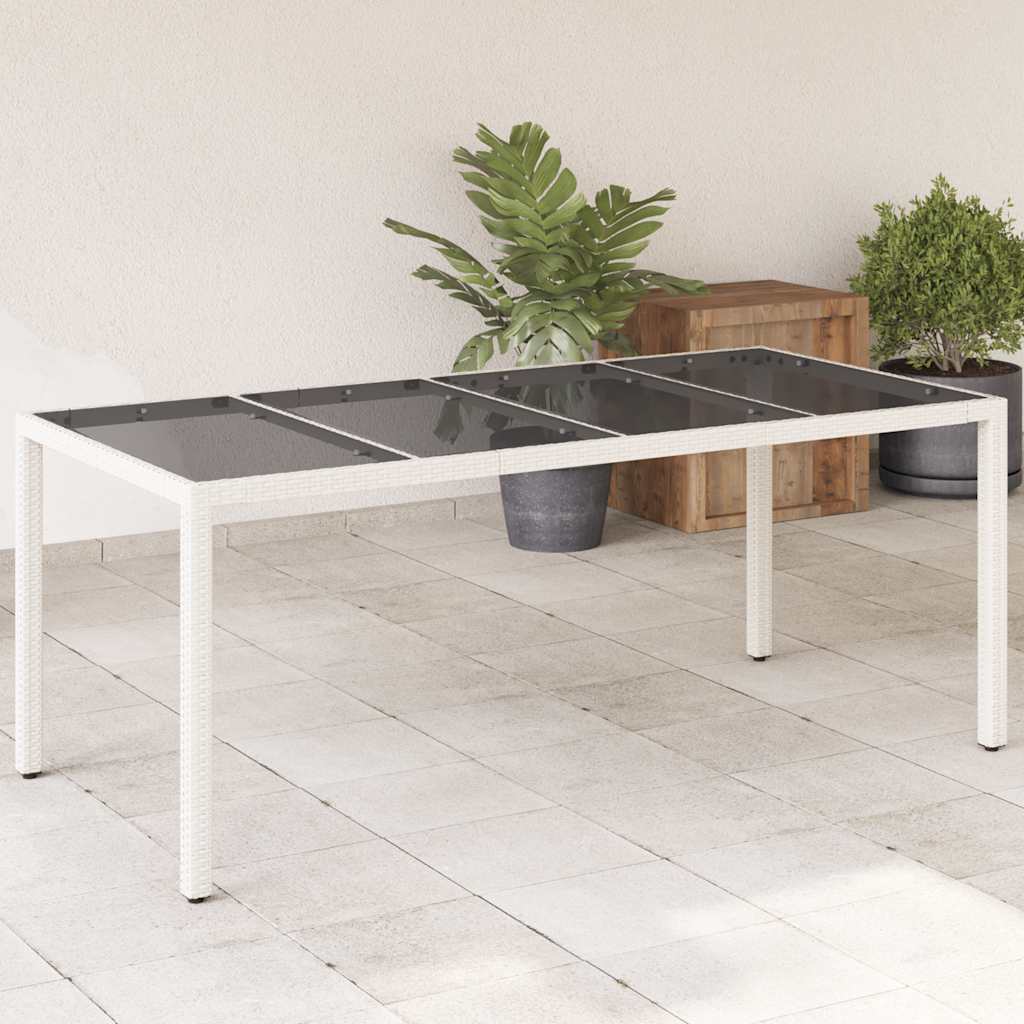 Garden Table with Glass Top 190x90x75 cm Poly Rattan White
