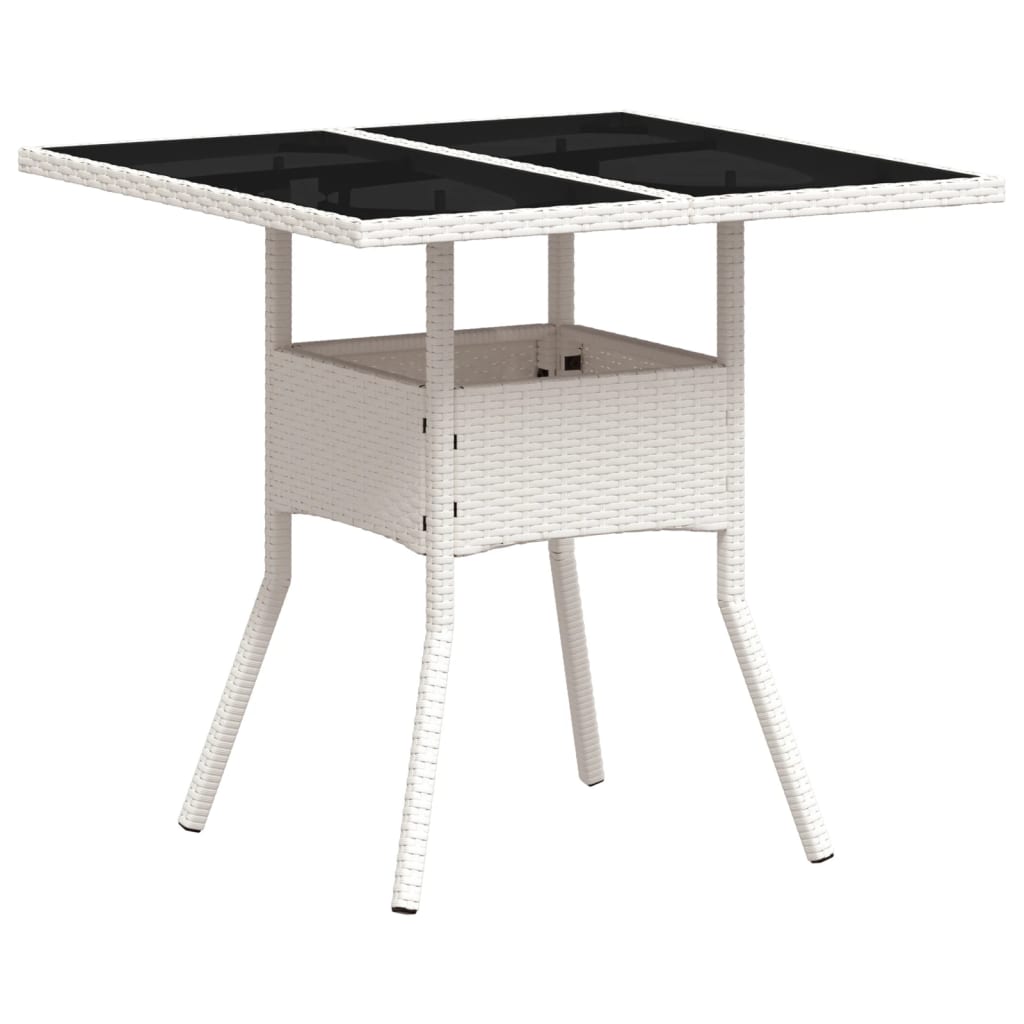 vidaXL Garden Table with Glass Top White 80x80x75 cm Poly Rattan 2
