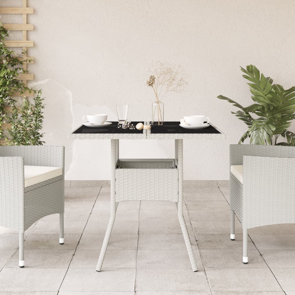 vidaXL Garden Table with Glass Top White 80x80x75 cm Poly Rattan 3