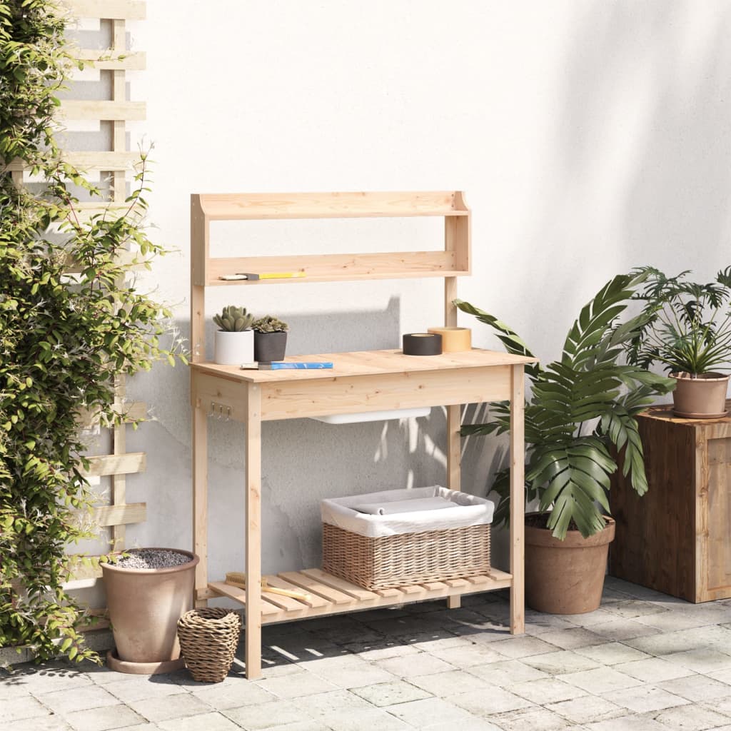Potting Table with Sink 147,5x44x139,5 cm Solid Wood Fir Natural