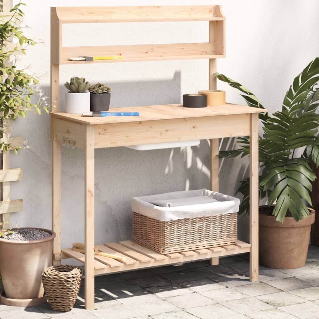 Potting Table with Sink 147,5x44x139,5 cm Solid Wood Fir Natural