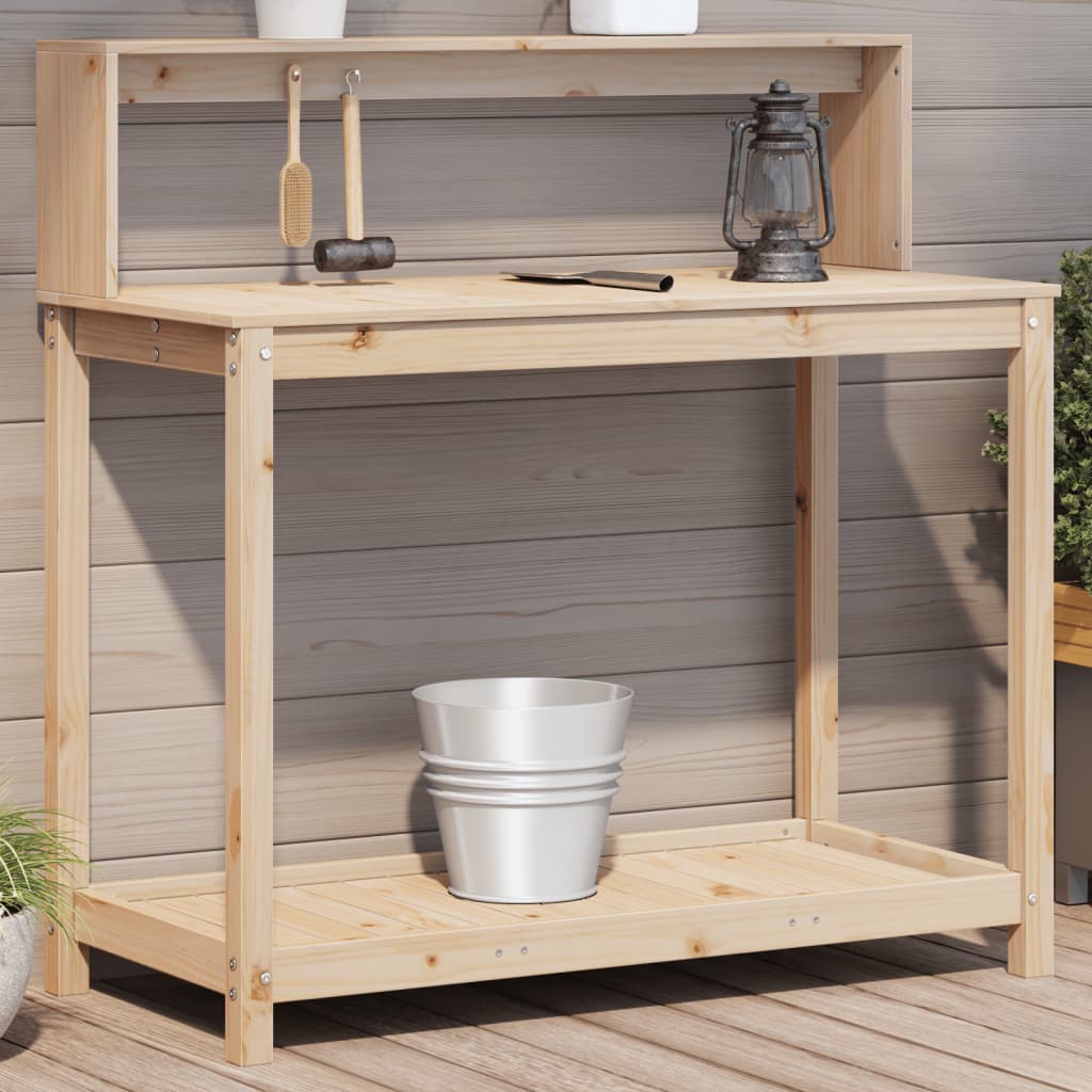 Potting Table with Shelves Solid Wood Pine Natural pine 108 x 50 x 109,5 cm