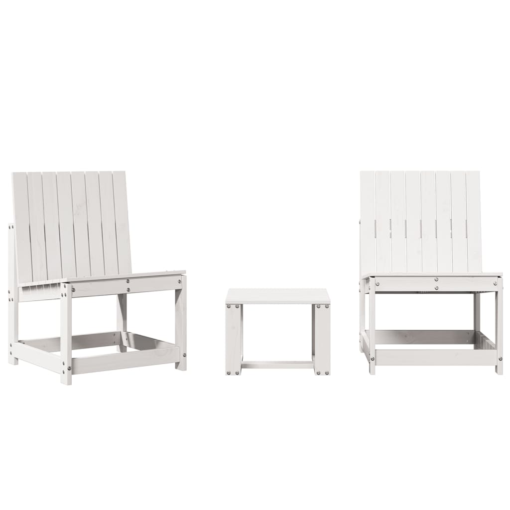 vidaXL 3 Piece Garden Lounge Set White Solid Wood Pine 2