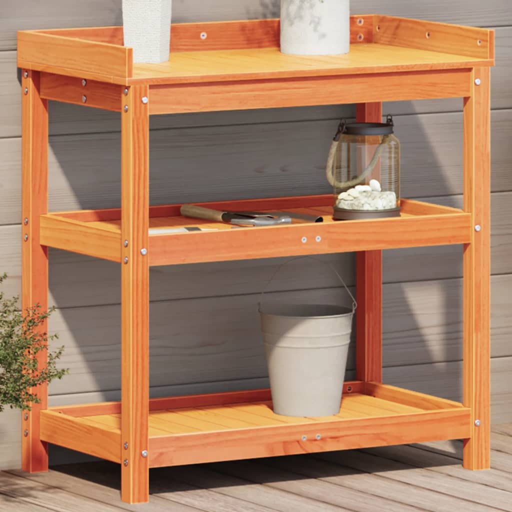 vidaXL Potting Table with Shelves Brown 82,5x45x86,5 cm Solid Wood Pine 1