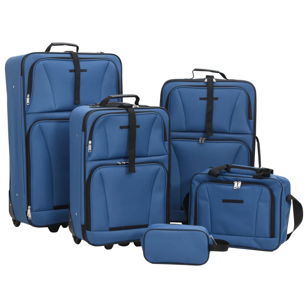 vidaXL 5 Piece Travel Luggage Set Bule Fabric 1