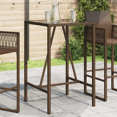Bar Table with Glass Top Poly Rattan Brown 70 x 70 x 110 cm
