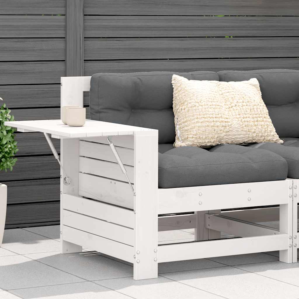 White 100x50x75 cm Solid Wood Pine White pinewood Corner sofa with side table