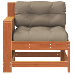 vidaXL Garden Armrest Sofa with Cushion Wax Brown Solid Wood Pine 4