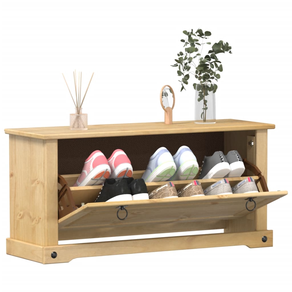 vidaXL Shoe Cabinet "Corona" 99x32x47 cm Solid Wood Pine 1