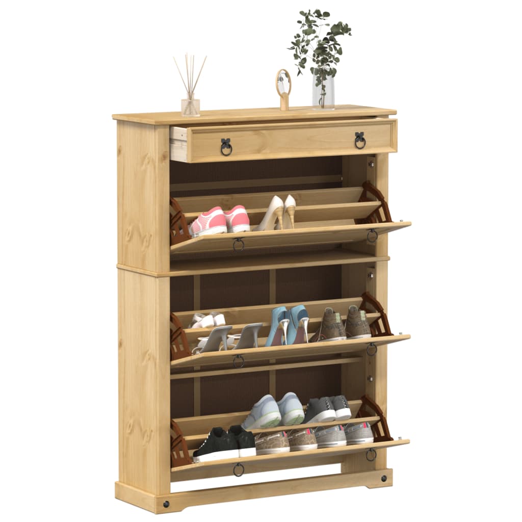 vidaXL Shoe Cabinet "Corona" 99x32x138 cm Solid Wood Pine 1