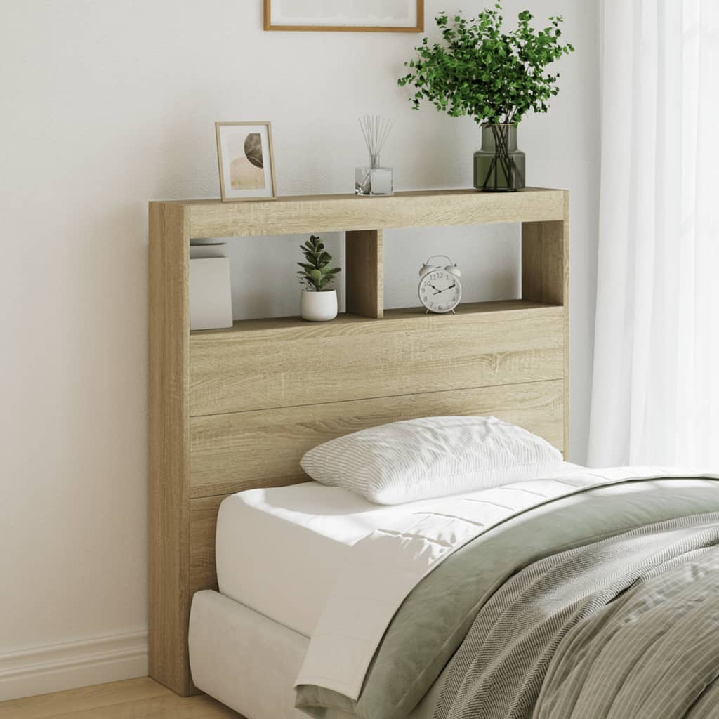 vidaXL Headboard Cabinet with LED Sonoma Oak 100x17x102 cm 1
