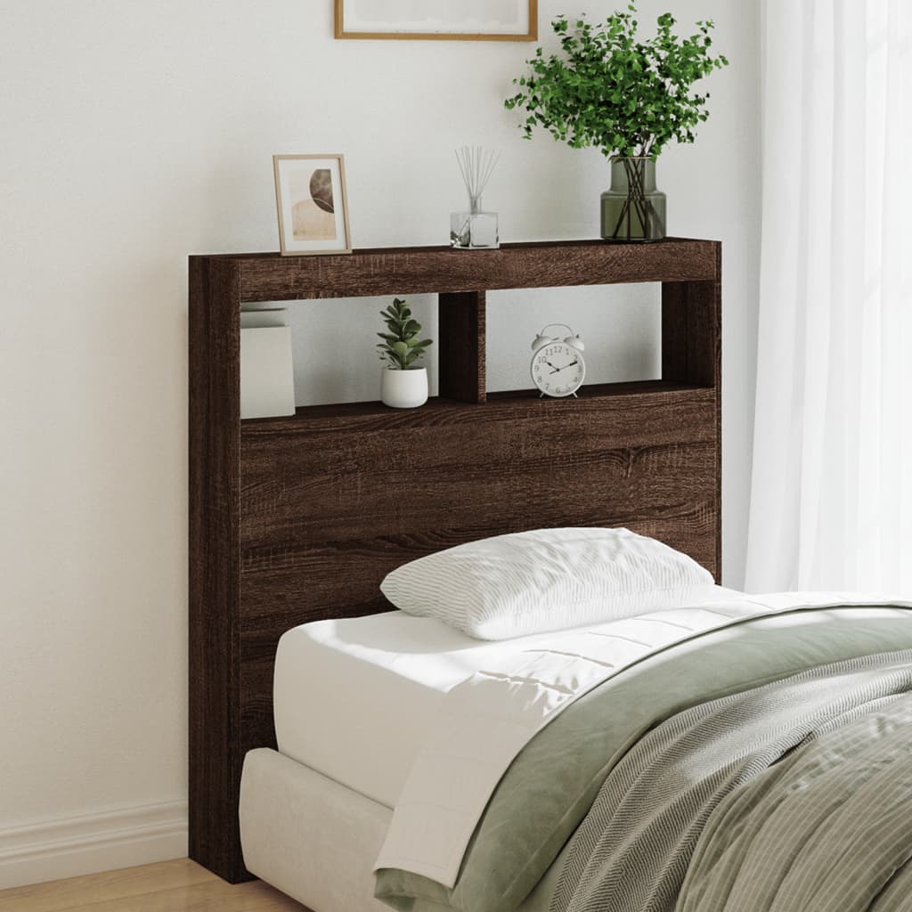 vidaXL Headboard Cabinet with LED Brown Oak 100x17x102 cm 1