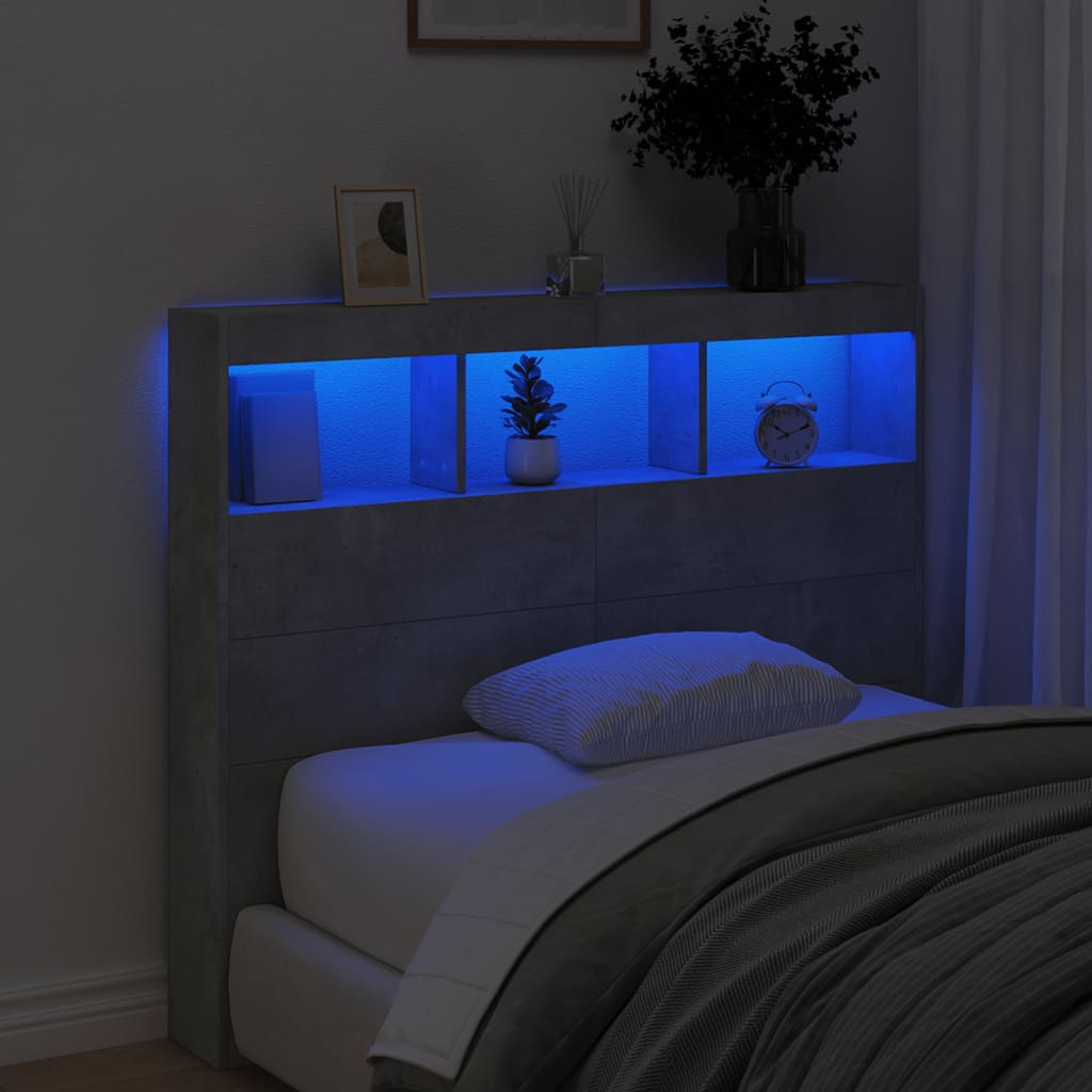 vidaXL Headboard Cabinet with LED Concrete Grey 120x17x102 cm 4