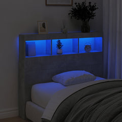 vidaXL Headboard Cabinet with LED Concrete Grey 120x17x102 cm 4
