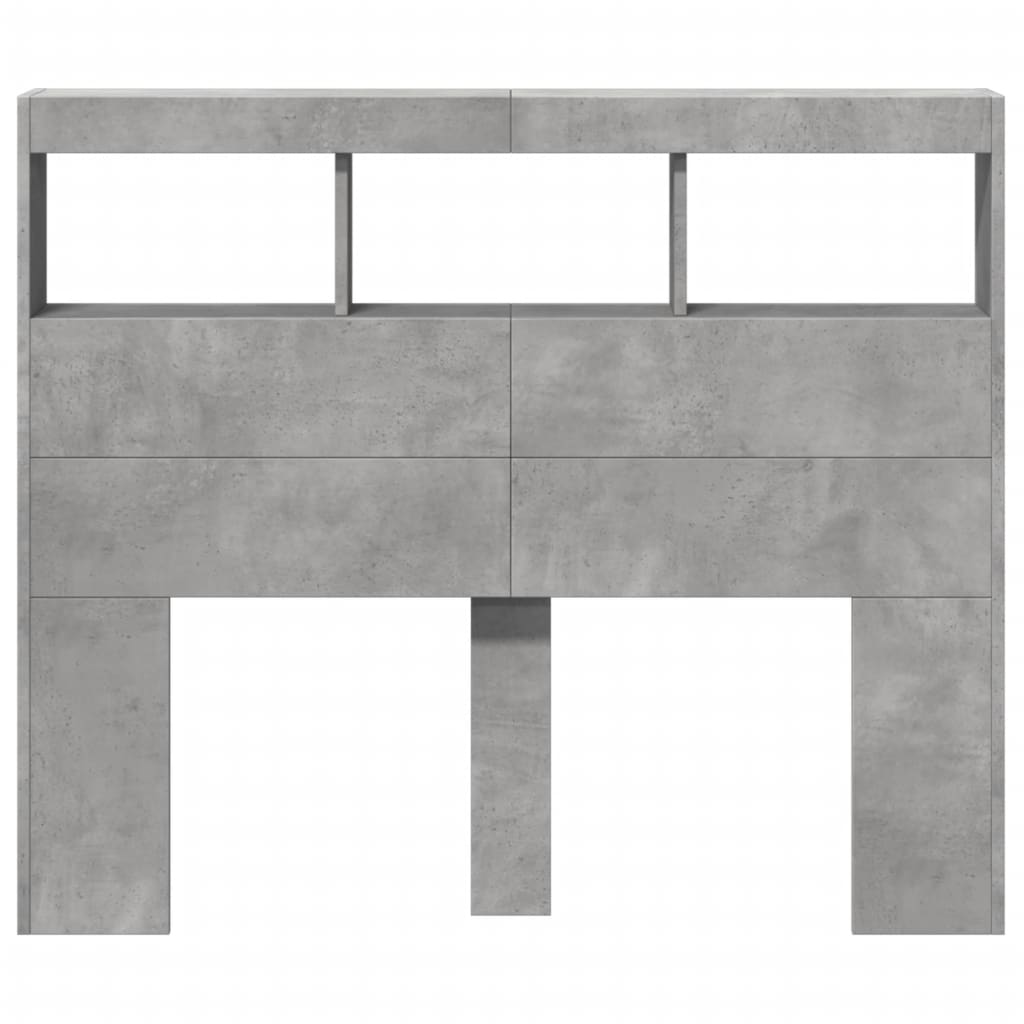 vidaXL Headboard Cabinet with LED Concrete Grey 120x17x102 cm 6