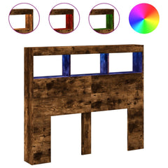 vidaXL Headboard Cabinet with LED Smoked Oak 120x17x102 cm 2