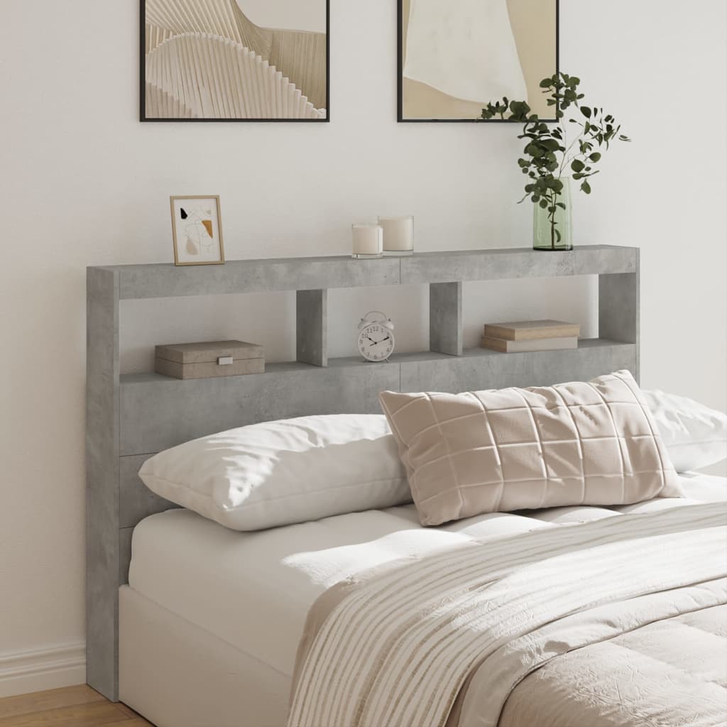 Headboard Cabinet with LED 160 x 17 x 102 cm Concrete grey