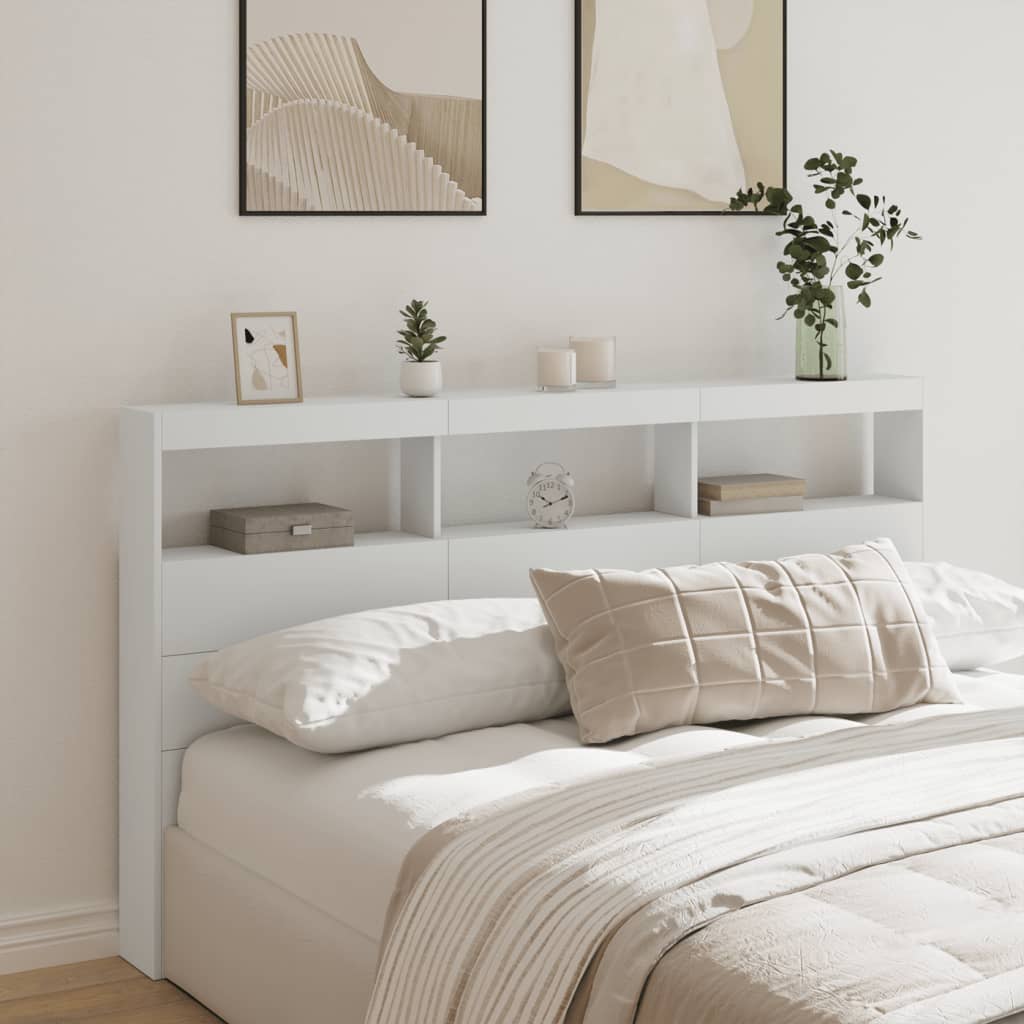 Headboard Cabinet with LED 180 x 17 x 102 cm White