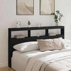 Headboard Cabinet with LED 180 x 17 x 102 cm Black