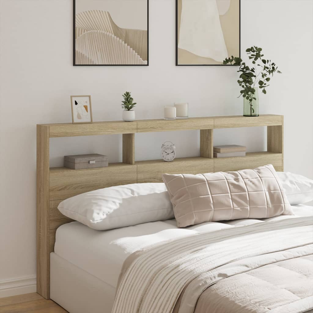 Headboard Cabinet with LED 180 x 17 x 102 cm Sonoma oak