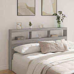 Headboard Cabinet with LED 180 x 17 x 102 cm Grey sonoma
