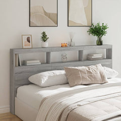Headboard Cabinet with LED 200 x 17 x 102 cm Grey sonoma