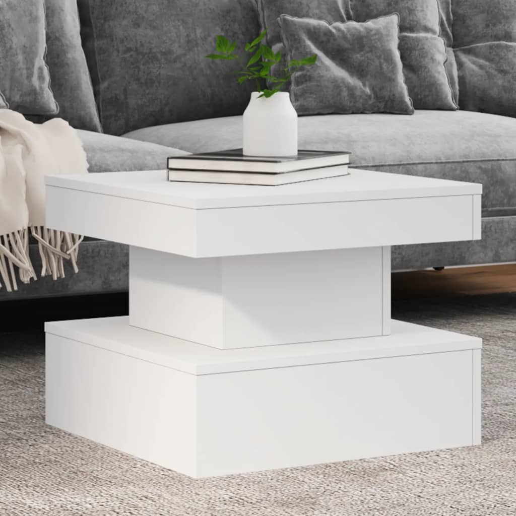 vidaXL Coffee Table with LED Lights White 50x50x40 cm 1