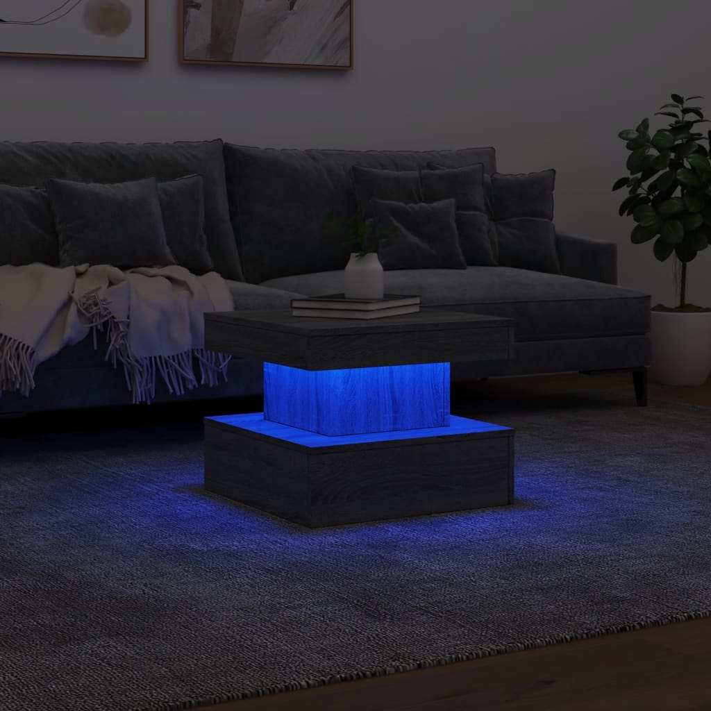 vidaXL Coffee Table with LED Lights Grey Sonoma 50x50x40 cm 5