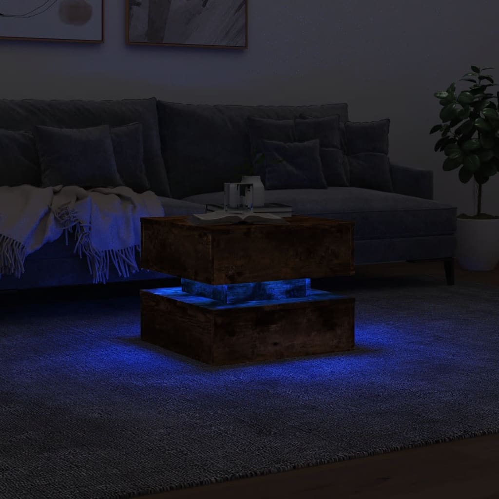 vidaXL Coffee Table with LED Lights Smoked Oak 50x50x40 cm 5