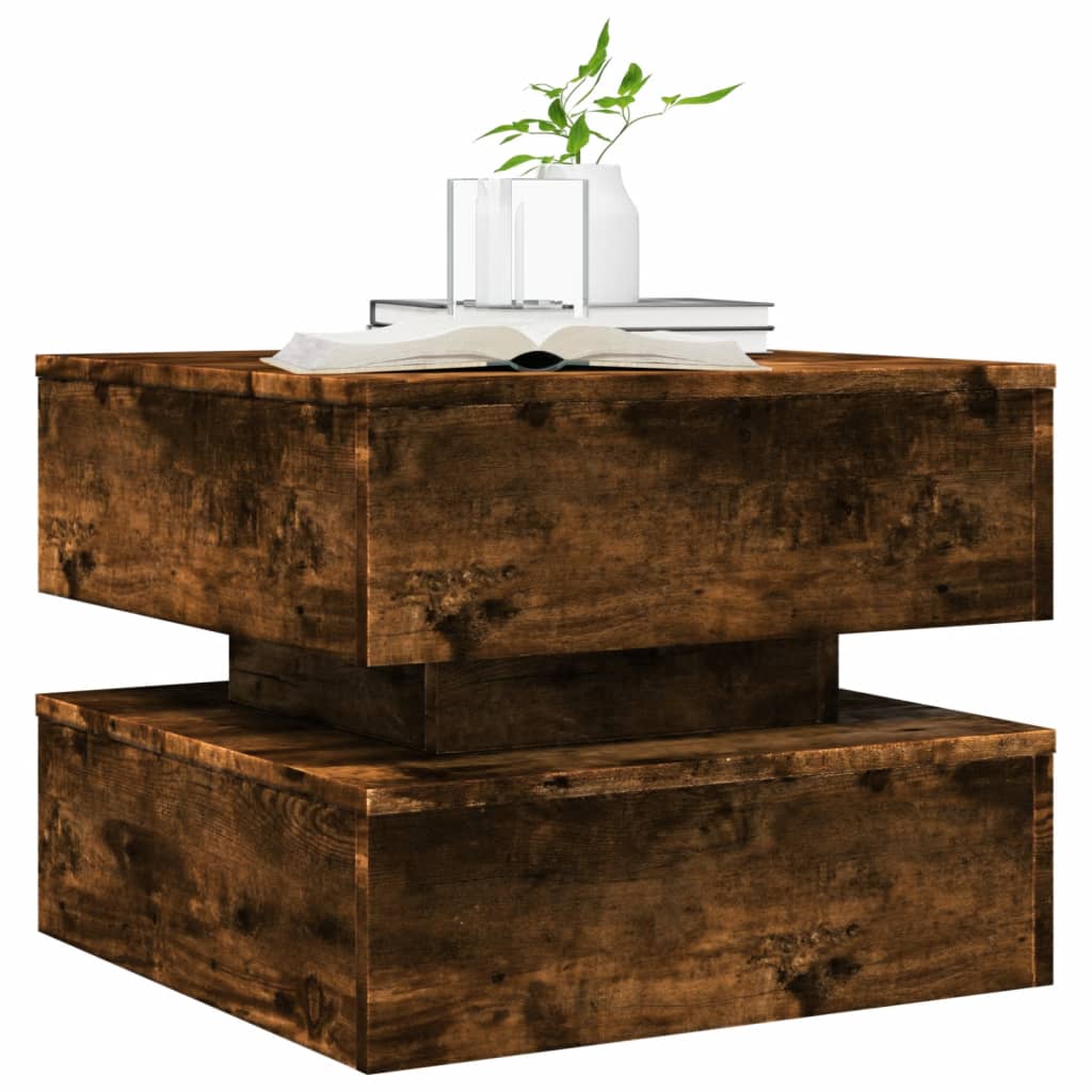 vidaXL Coffee Table with LED Lights Smoked Oak 50x50x40 cm 6