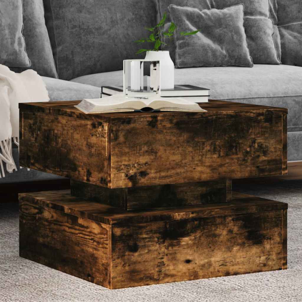 vidaXL Coffee Table with LED Lights Smoked Oak 50x50x40 cm 1