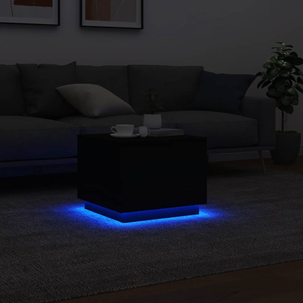 vidaXL Coffee Table with LED Lights Black 50x50x40 cm 5