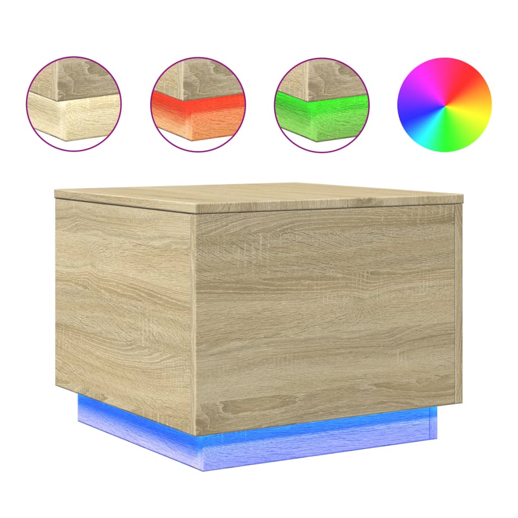 vidaXL Coffee Table with LED Lights Sonoma Oak 50x50x40 cm 2