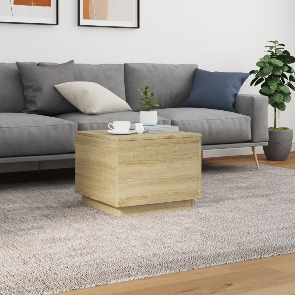 vidaXL Coffee Table with LED Lights Sonoma Oak 50x50x40 cm 4