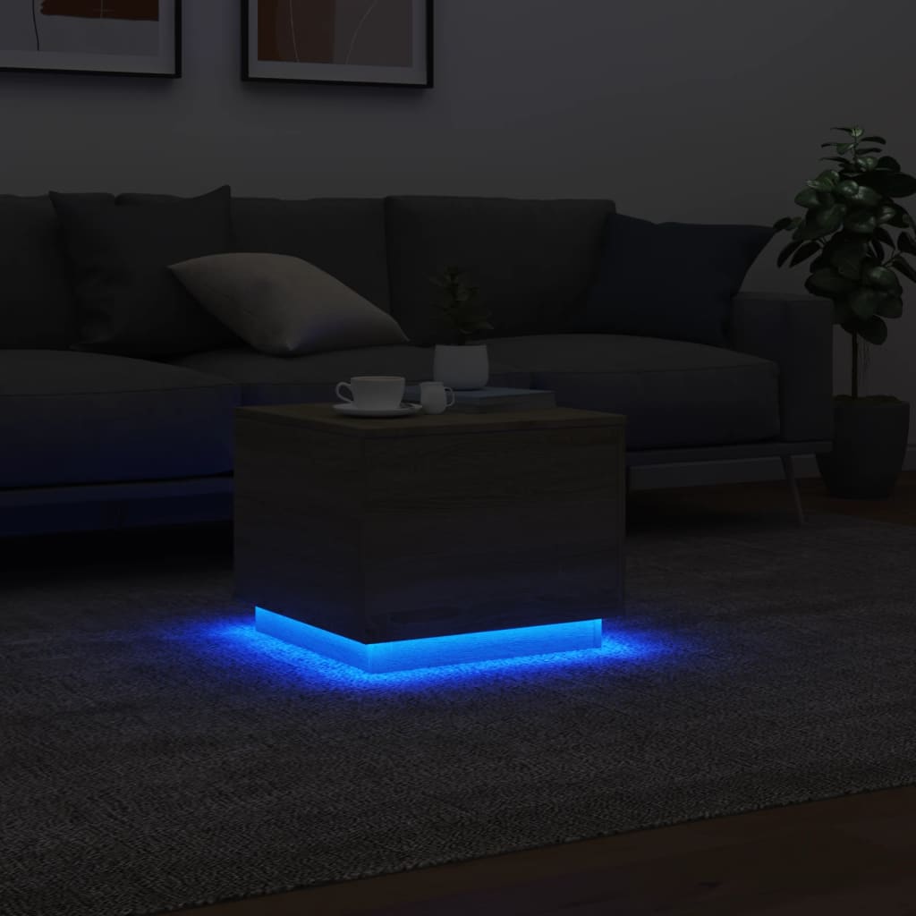 vidaXL Coffee Table with LED Lights Sonoma Oak 50x50x40 cm 5