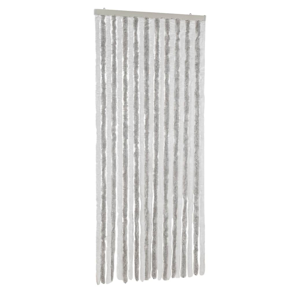 Fly Curtain 90x200 cm Chenille Width 90 cm Drop 200 cm Grey and white (double strip)–White and grey Light grey and white