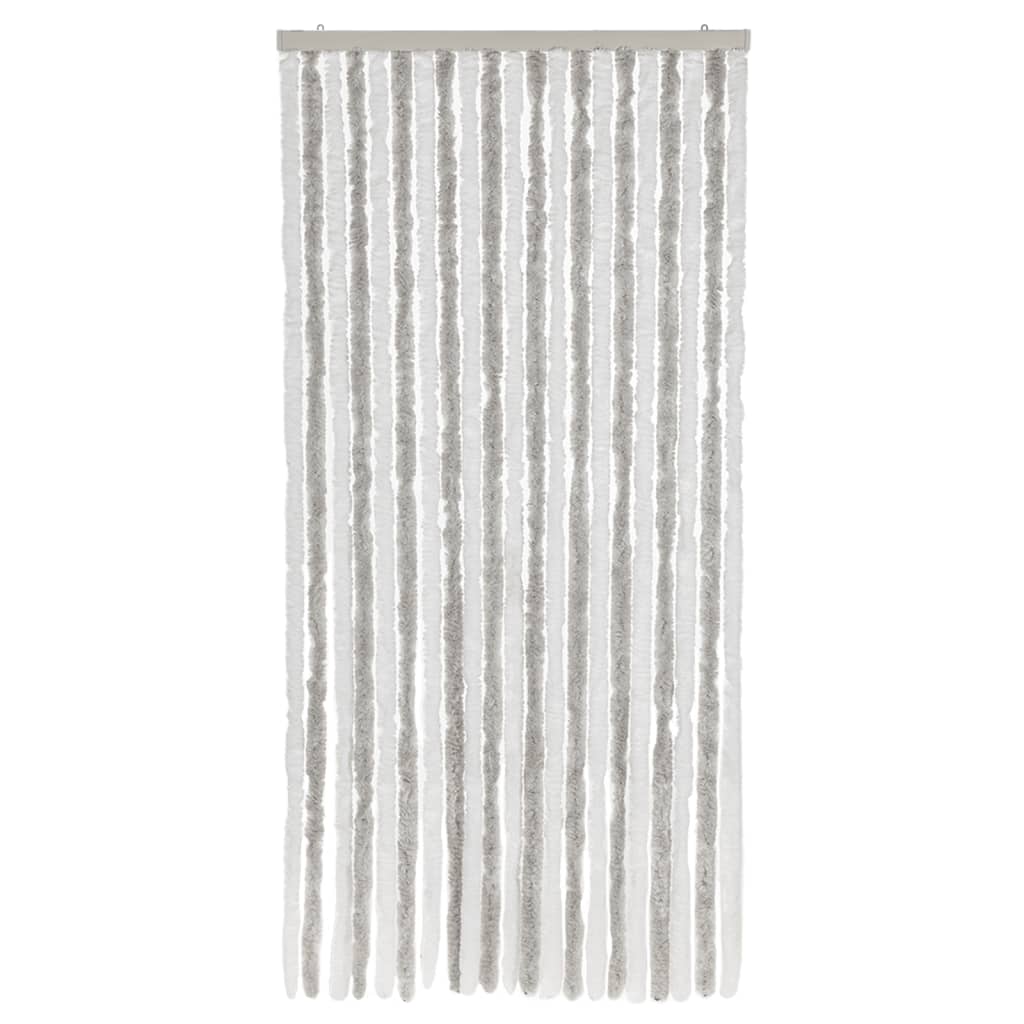 Fly Curtain 90x200 cm Chenille Width 90 cm Drop 200 cm Grey and white (double strip)–White and grey Light grey and white
