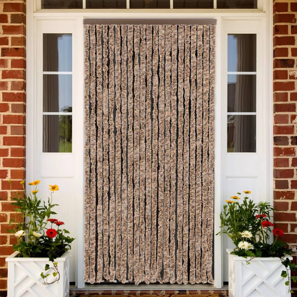 Fly Curtain 90x200 cm Chenille Beige and dark brown