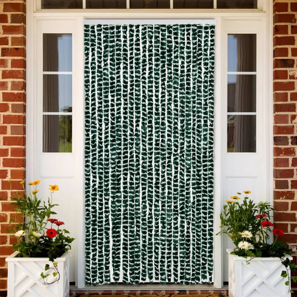 Fly Curtain 90x200 cm Chenille Green and white