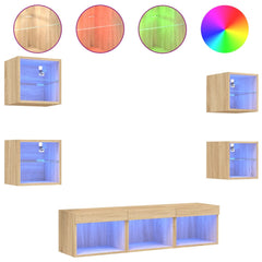 vidaXL 7 Piece TV Wall Units with LED Sonoma Oak Engineered Wood 2