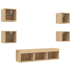 vidaXL 7 Piece TV Wall Units with LED Sonoma Oak Engineered Wood 4