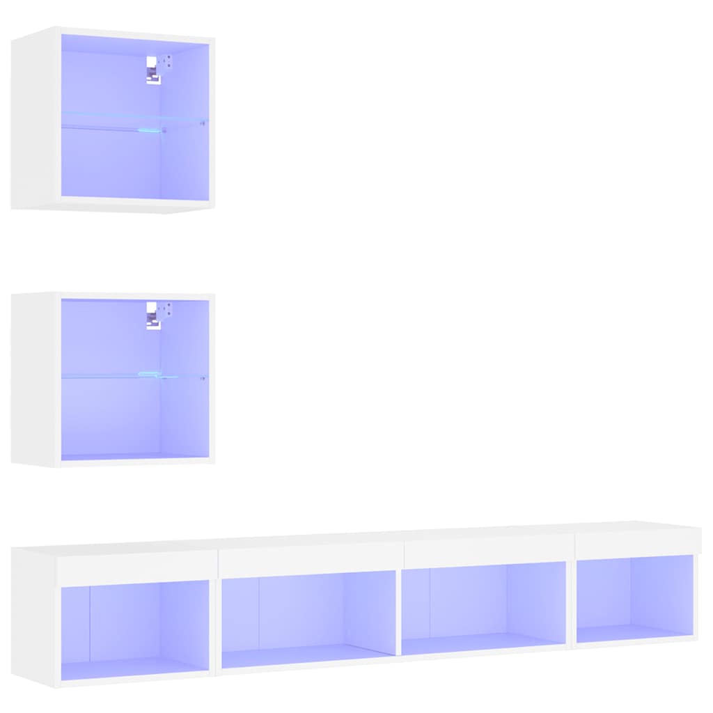 5 Piece TV Wall Units with LED Engineered Wood White
