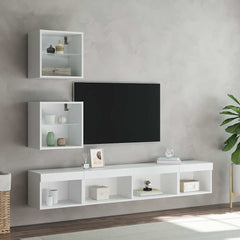 5 Piece TV Wall Units with LED Engineered Wood White