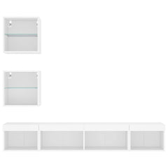 5 Piece TV Wall Units with LED Engineered Wood White