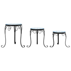 vidaXL Plant Stand | Set of 3 | Blue and White | Powder-coated iron and ceramic 4