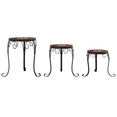 vidaXL Plant Stand | Set of 3 | Terracotta and White | Coated iron, ceramic 4