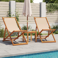 vidaXL Folding Chair Beige Solid Wood Eucalyptus and Fabric 3